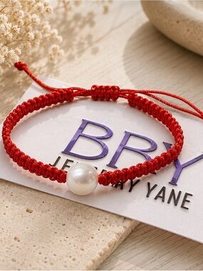 Red Pearl Macramé Friendship Bracelet